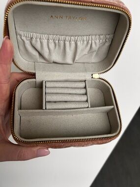 Ann Taylor Blush Velvet Travel Jewelry Case with Gold Zipper
